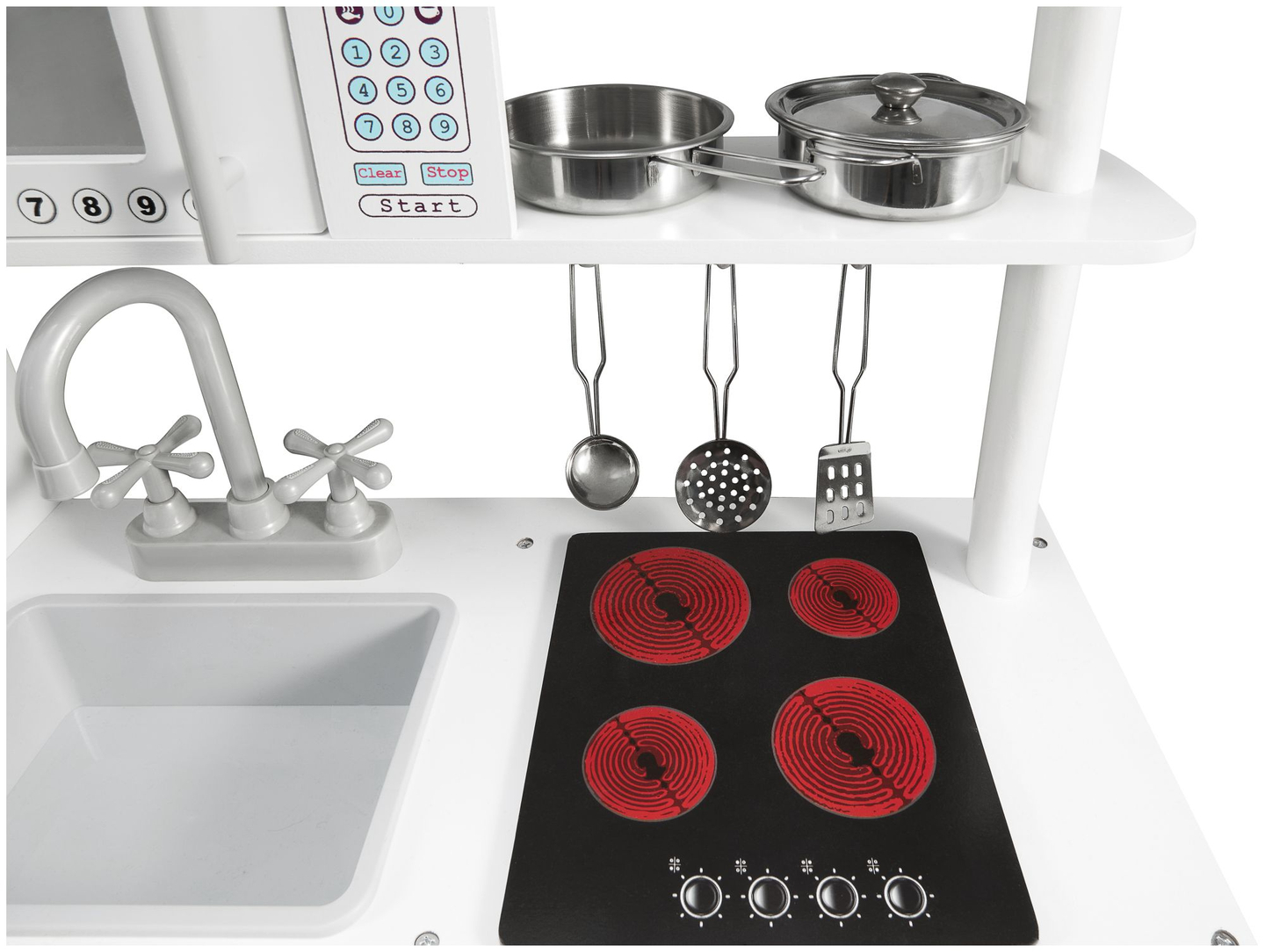 Grands accessoires de cuisine en bois blanc et tablier