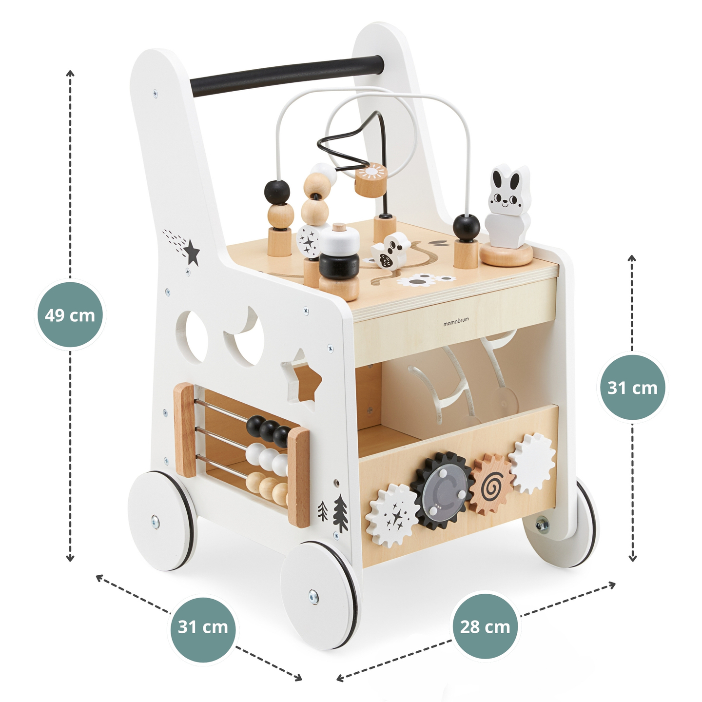 Poussette en bois 6in1, déambulateur avec fonction de table d'apprentissage