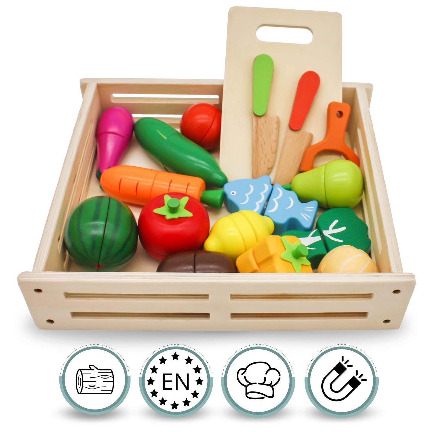 Fruits et légumes en bois à couper