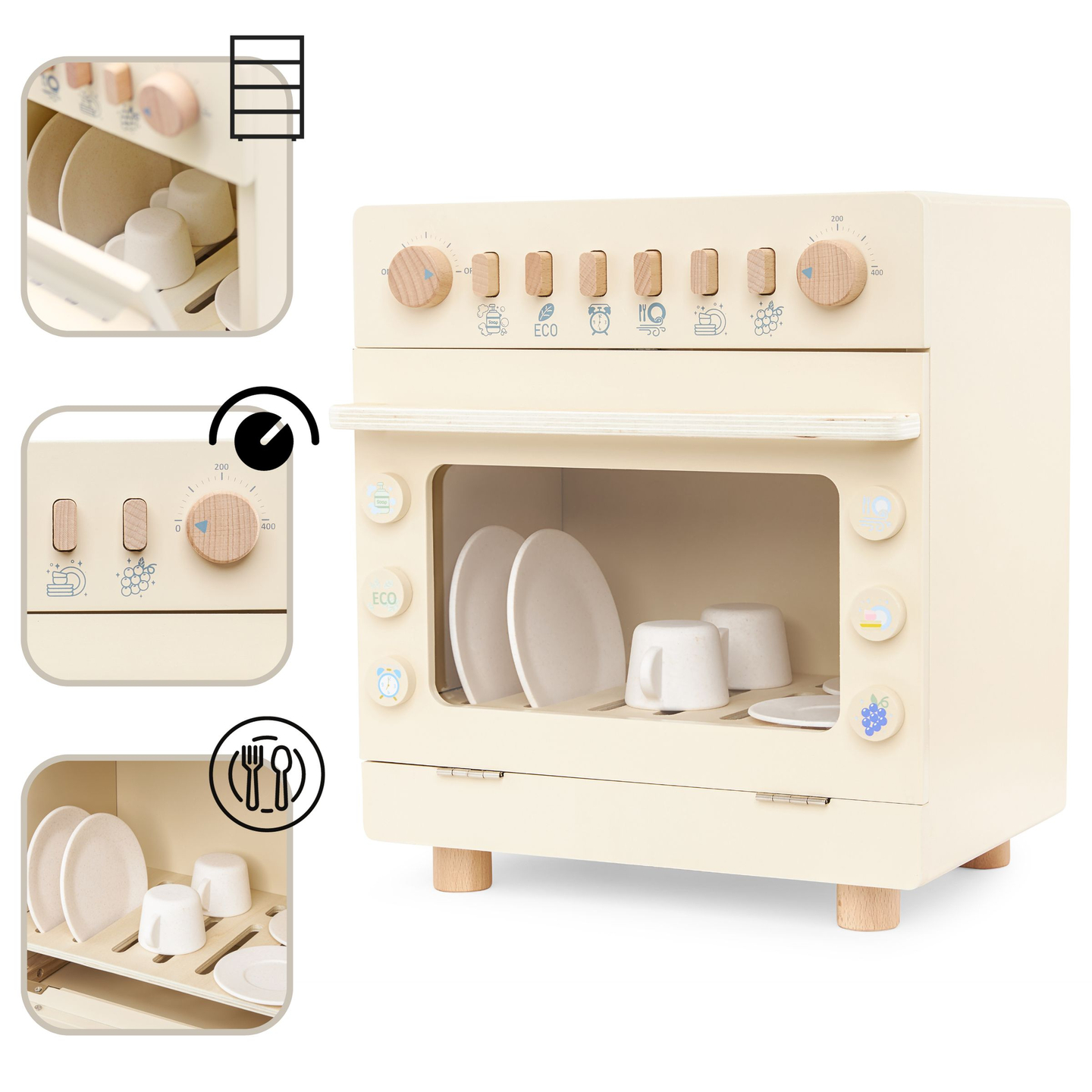 Lave-vaisselle en bois avec accessoires