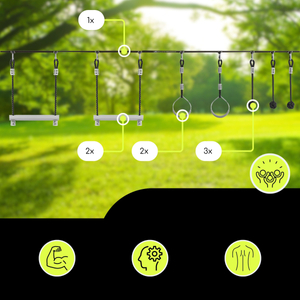 Course d'obstacles Ninja pour enfants - HyperMotion slackline set - 7 obstacles