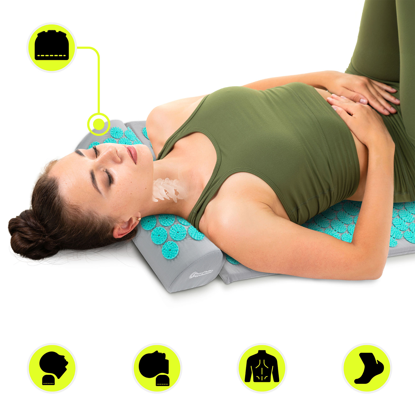 Tapis d'acupression avec coussin et housse - 72 cm HyperMotion gris-menthe