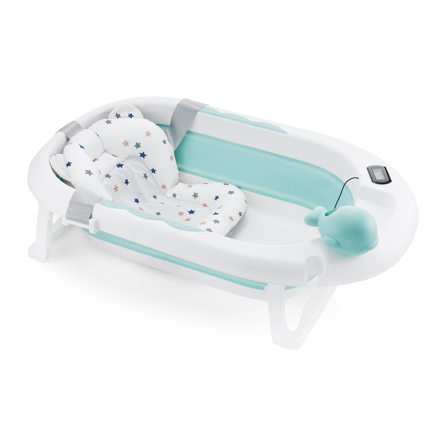 Baignoire pliante pour bébé avec thermomètre, insert et support - couleur menthe