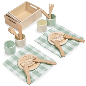 Set de déjeuner en bois pour enfants avec sets de table verts
