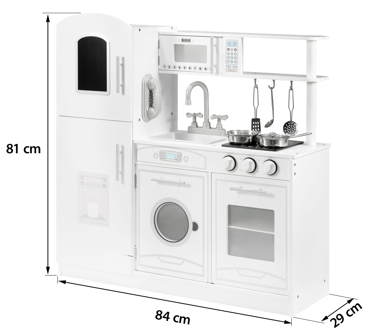 Grands accessoires de cuisine en bois blanc et tablier