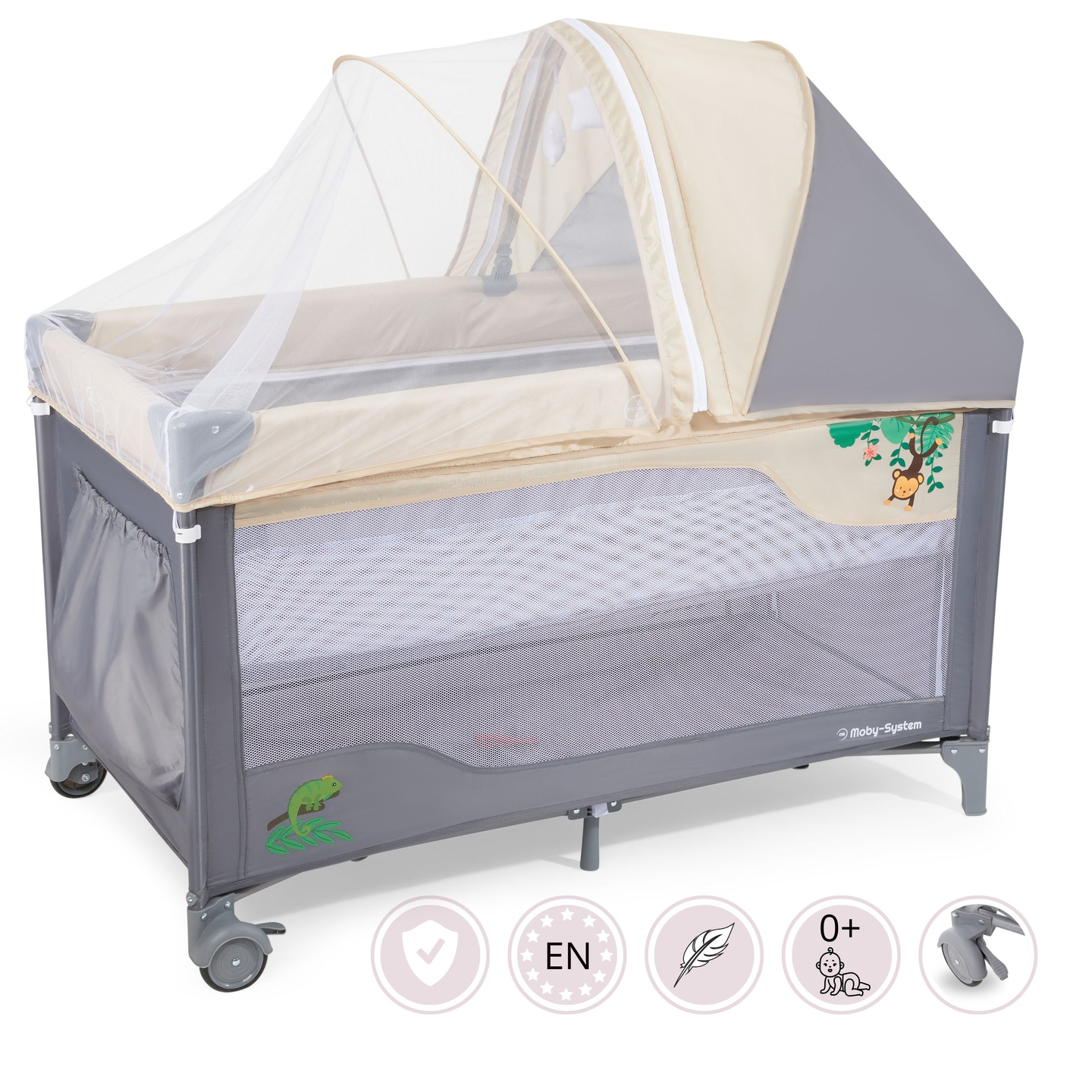 Lit parapluie 0 - 36 m avec table à langer + parc Moby-System HUXLEY