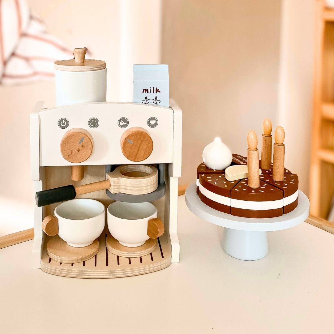 Cafetière et théière en bois avec accessoires - coffee shop