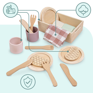 Service de table en bois pour enfants avec sets de table rouges