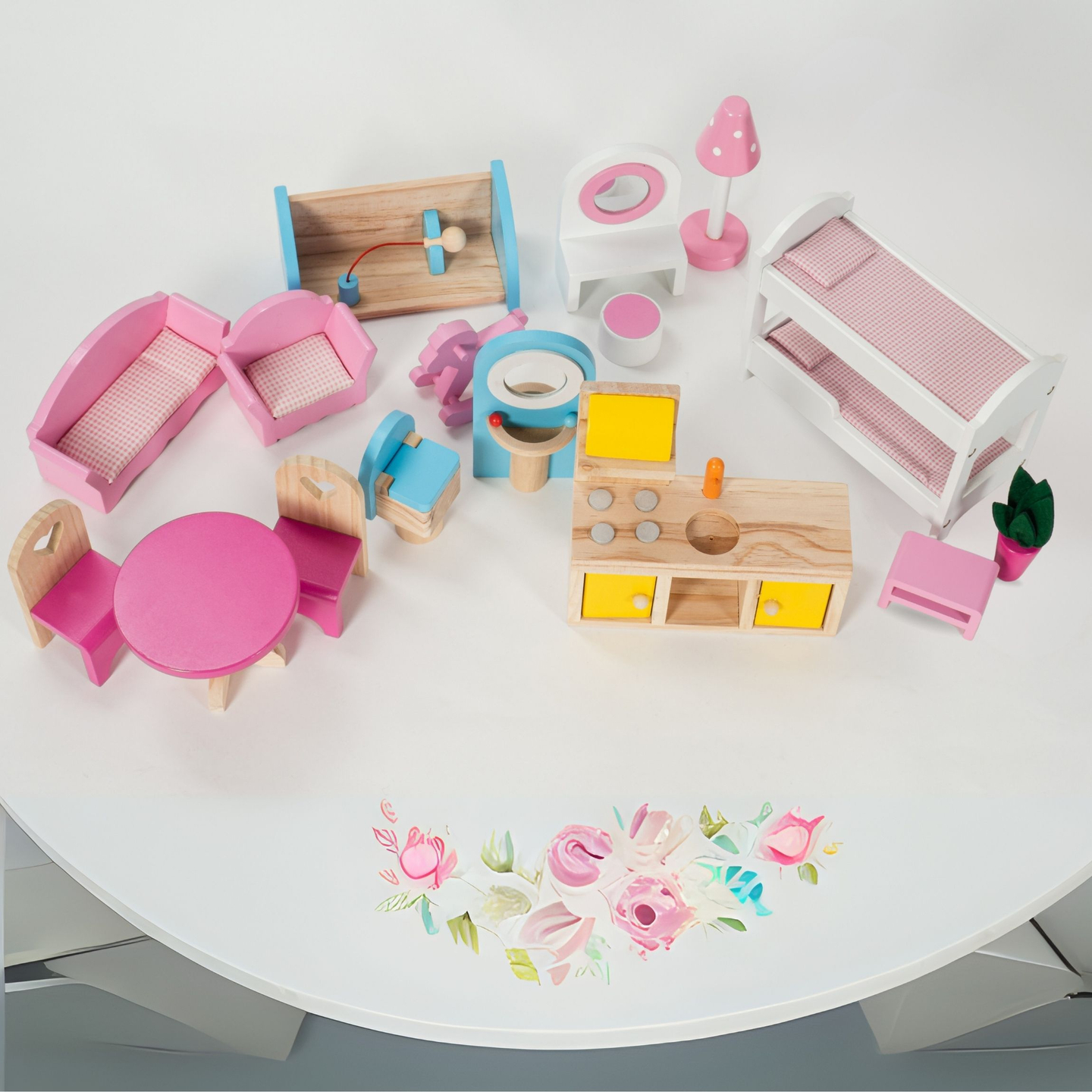 Grande maison de poupées en bois à 3 étages avec terrasse, ensemble de meubles et éclairage LED !