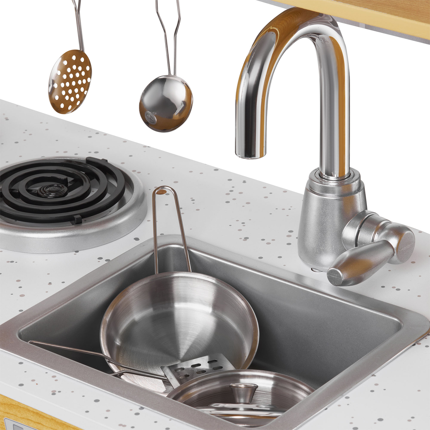 Cuisine en bois XXL avec éclairage LED, tablier et accessoires