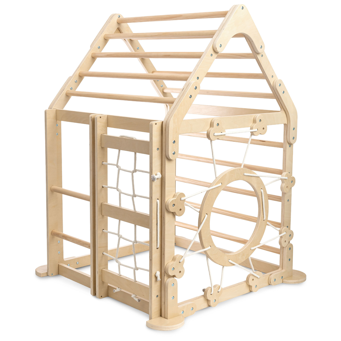 Aire de jeux intérieure en bois pour enfants - une maison avec échelles et toboggan