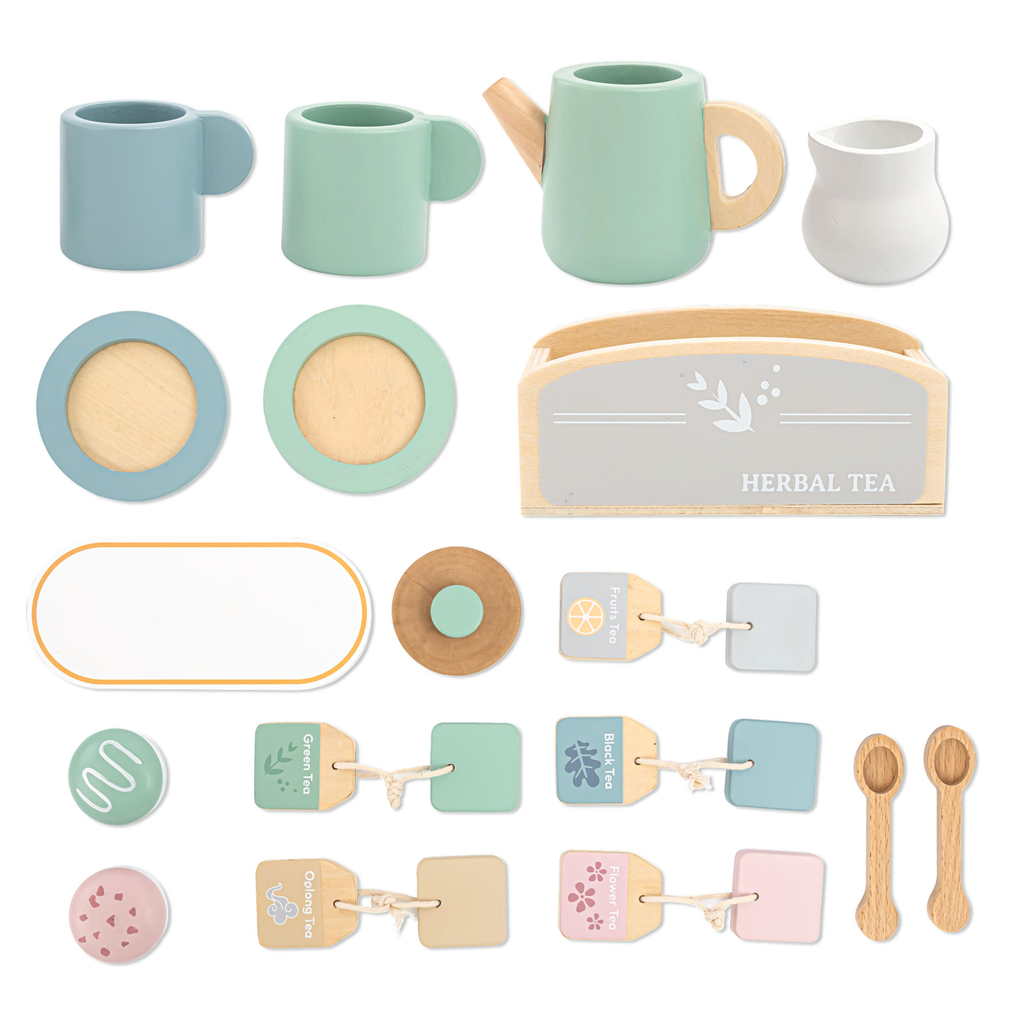 Grand service à thé en bois avec plateau - 18 pièces