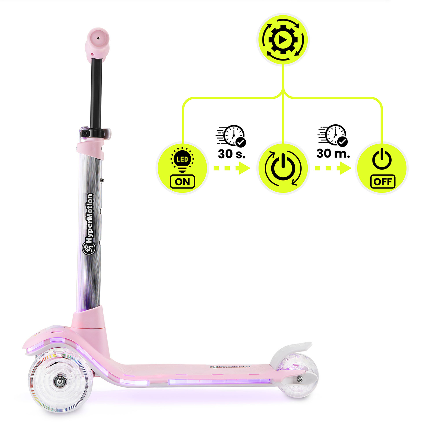 Trottinette d'équilibre HyperMotion BECKY - Éclairage LED RGB, rose