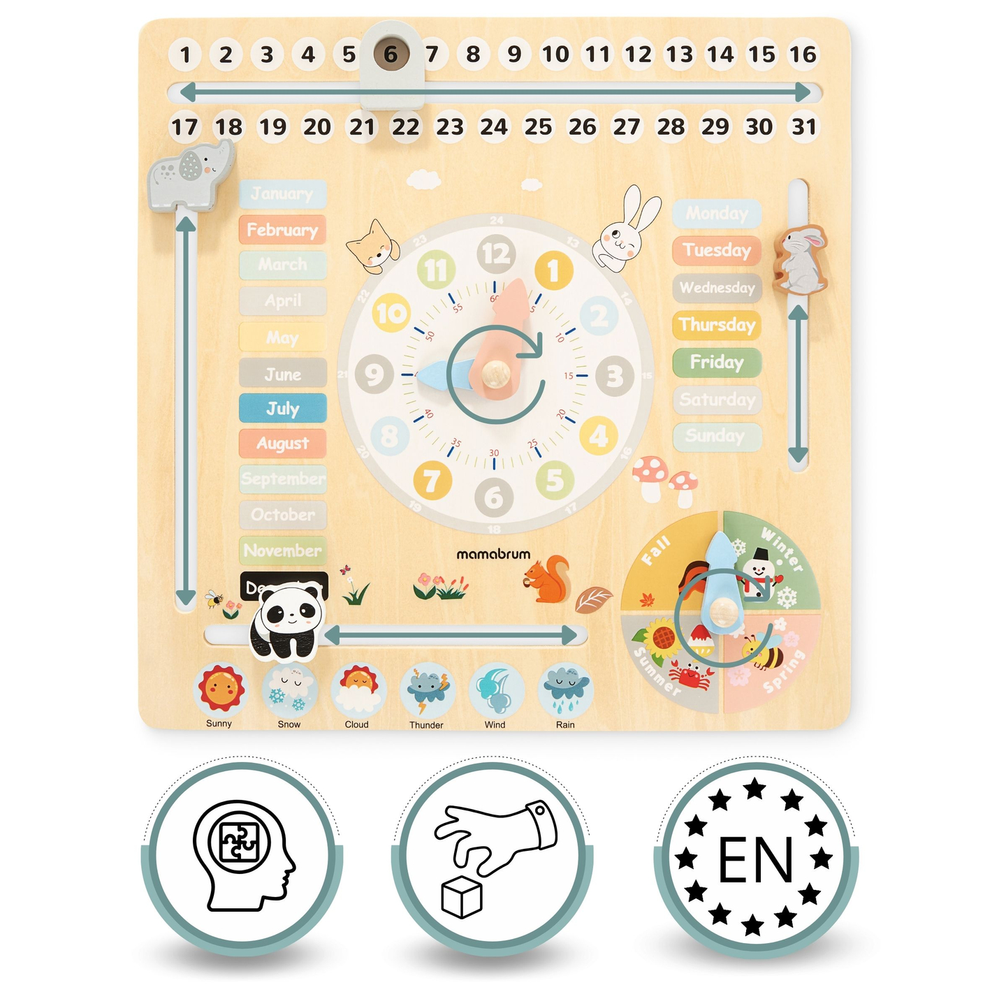 Calendrier en bois pour enfants 6in1