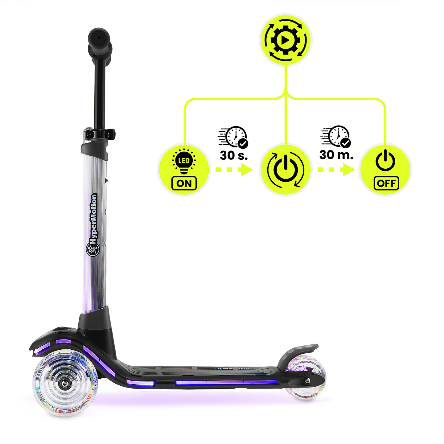 Trottinette d'équilibre HyperMotion BECKY - Éclairage LED RGB, noire