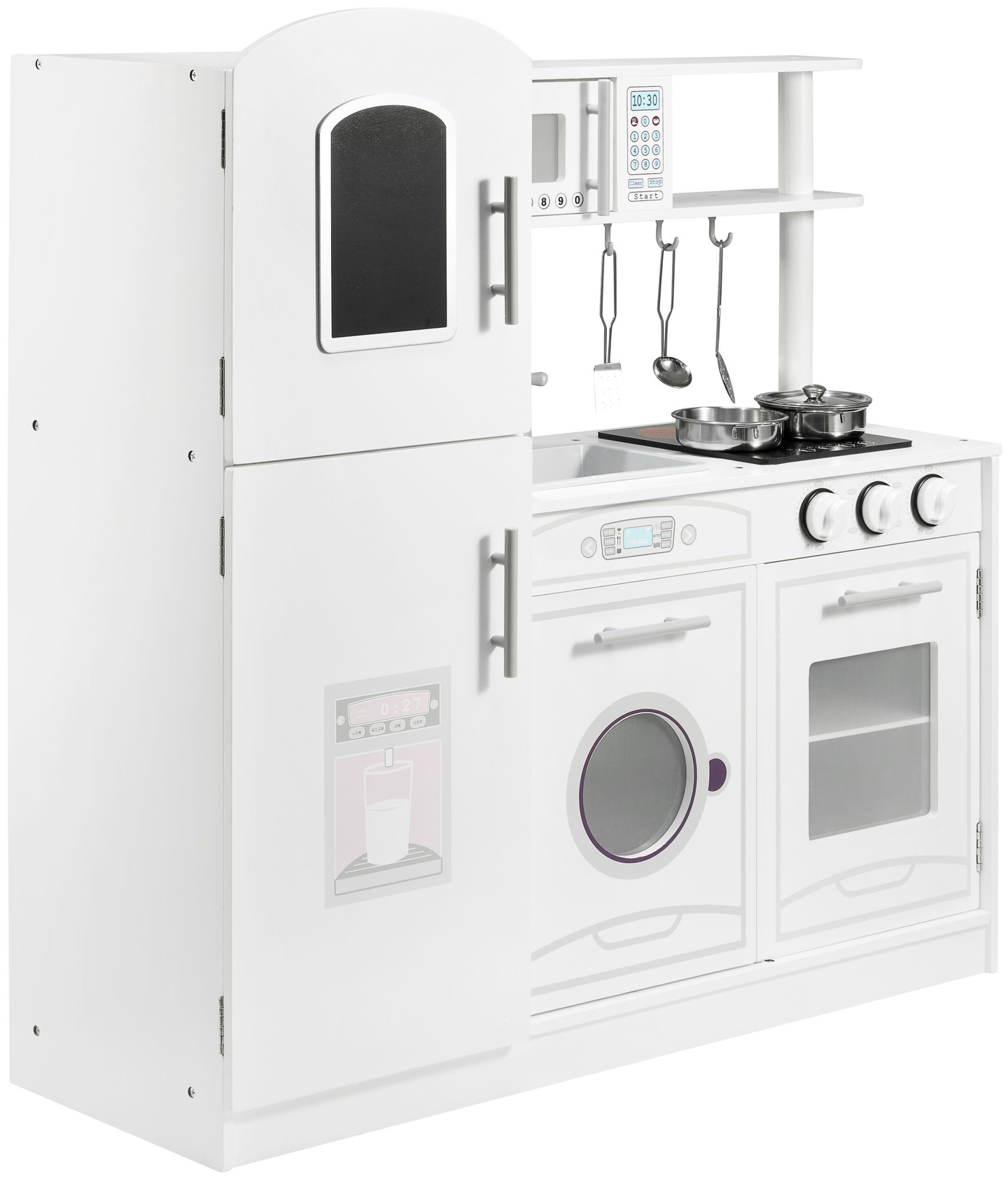 Grands accessoires de cuisine en bois blanc et tablier