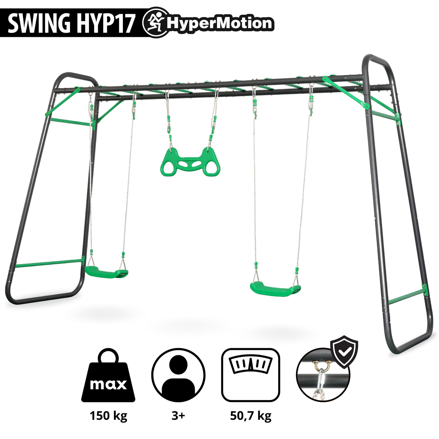 Balançoire de jardin XXL en acier - 2 sièges, échelle, trapèze de gymnastique