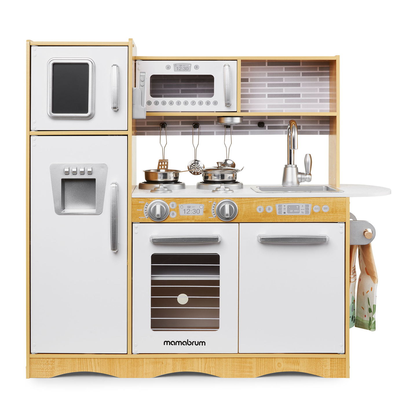 Cuisine en bois XXL avec éclairage LED, tablier et accessoires