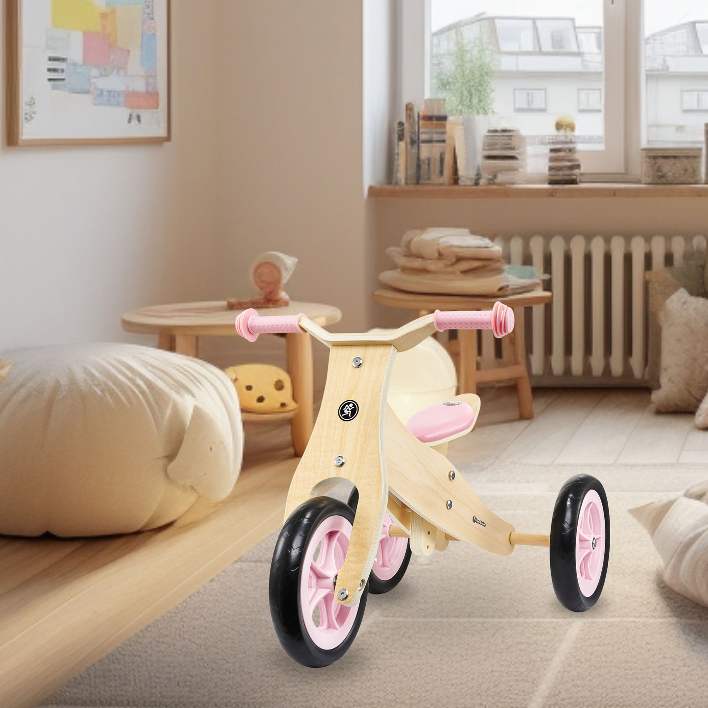 Tricycle et draisienne en bois 2en1 - HyperMotion PERCY - rose
