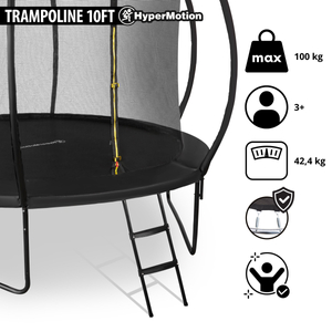 Trampoline de jardin XL pour enfants HyperMotion - 305 cm 10FT - avec échelle et filet intérieur - pour la maison et le jardin