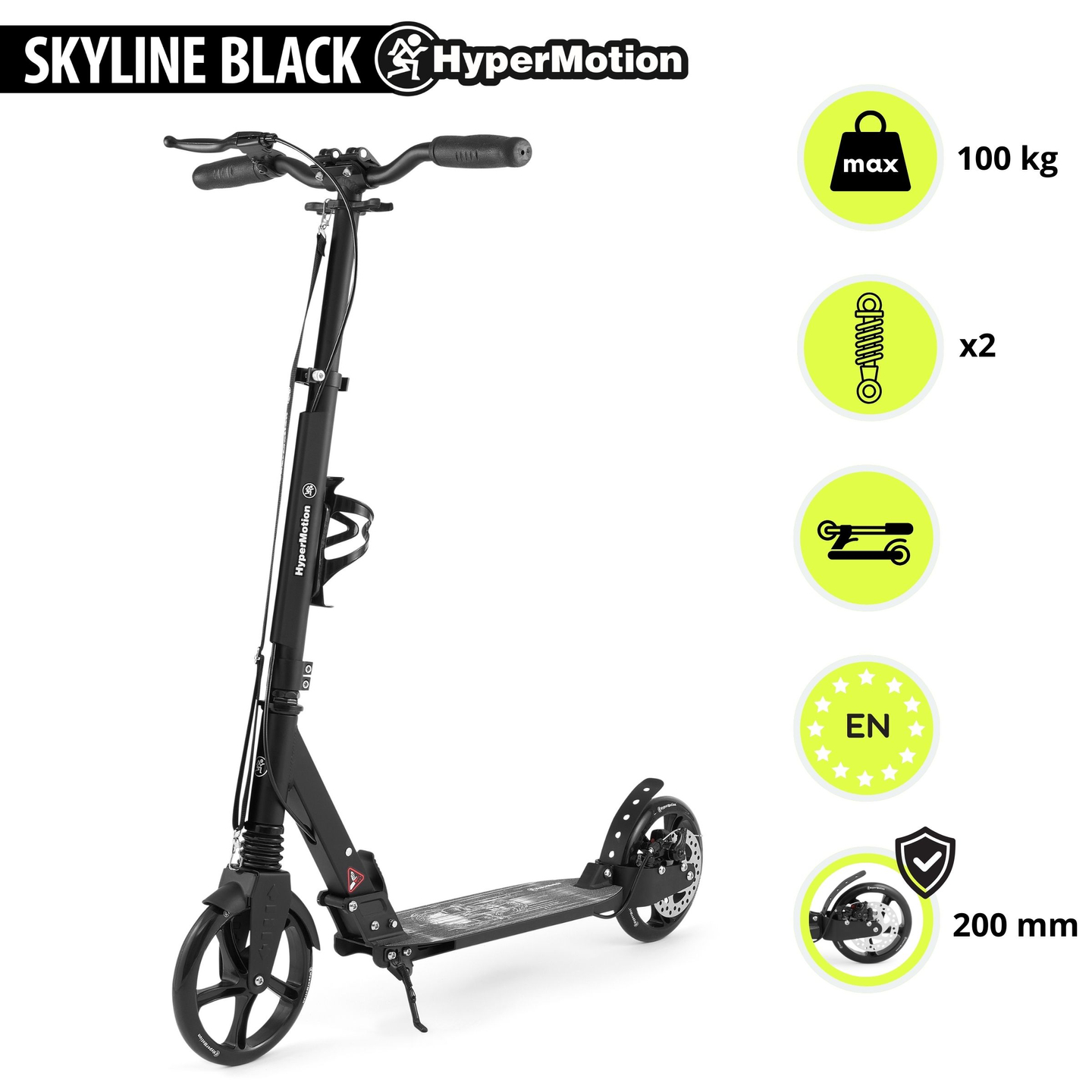 Scooter à deux roues pour jeunes adultes - avec amortisseur - HyperMotion Skyline - noir, aluminium - 100kg