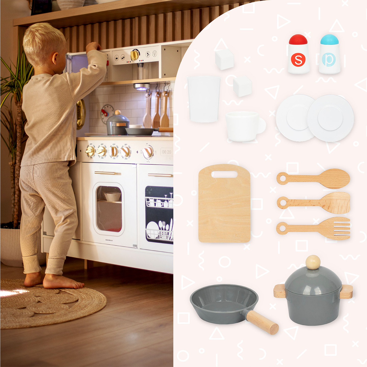 Cuisine interactive XXL en bois avec accessoires et éclairage LED - sur deux niveaux