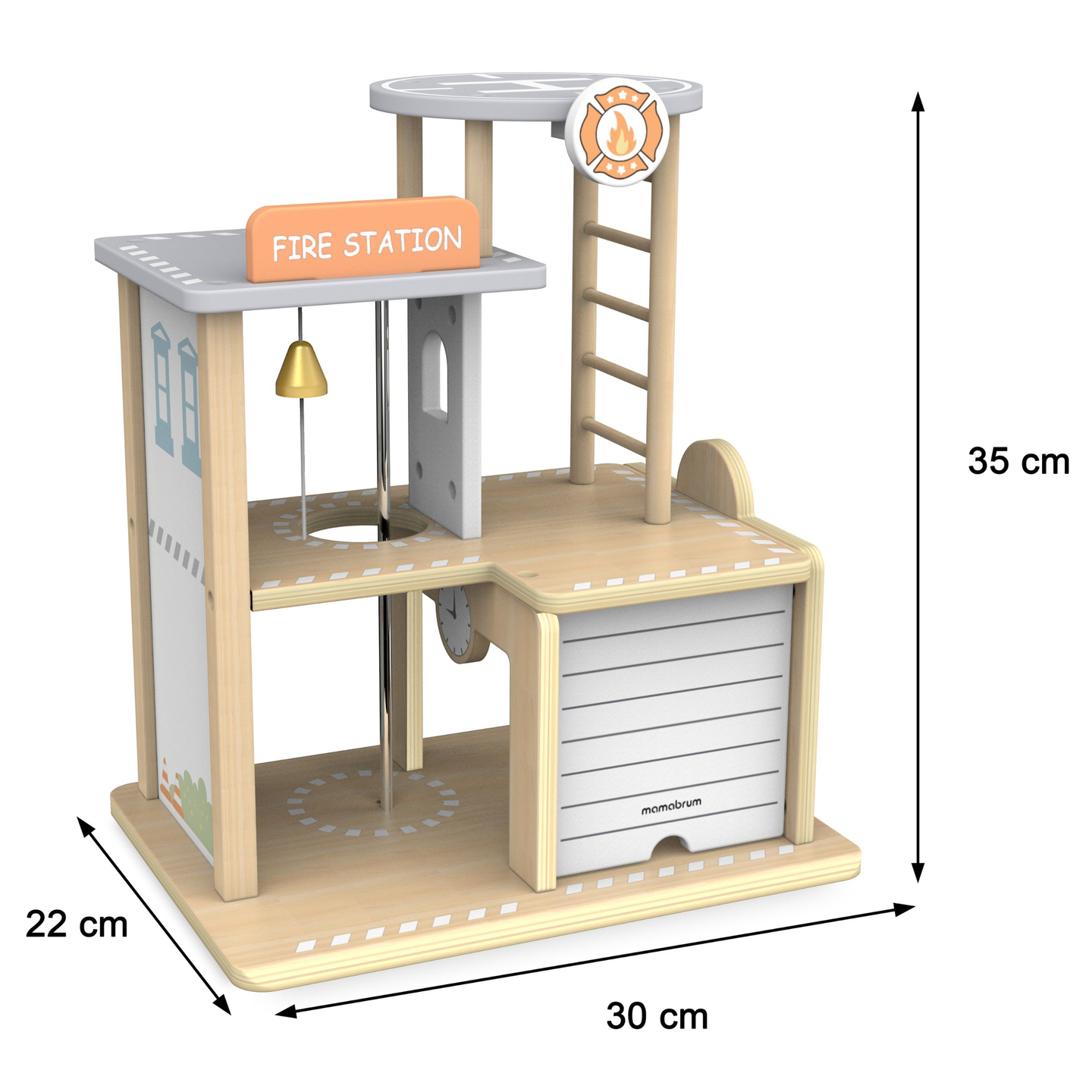Caserne de pompiers en bois avec accessoires, pompiers
