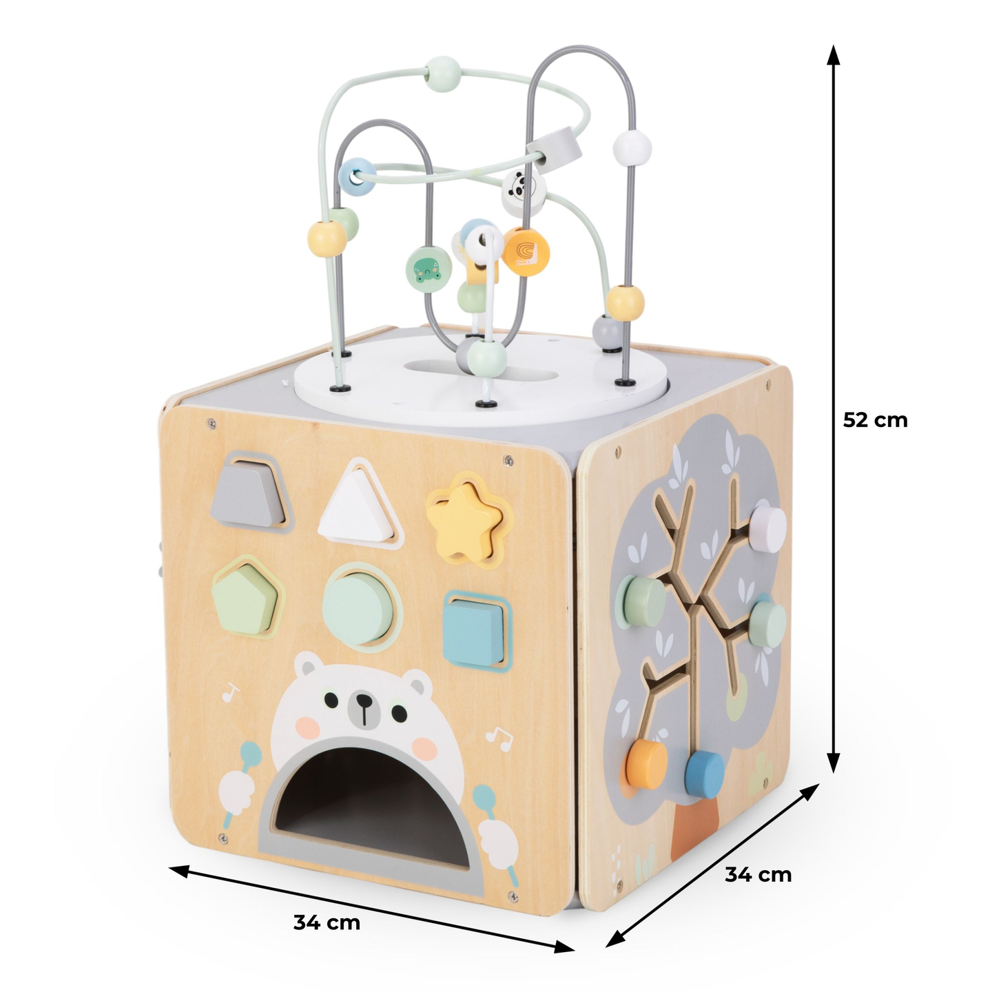 Grand cube d'activité en bois avec boucle - Montessori