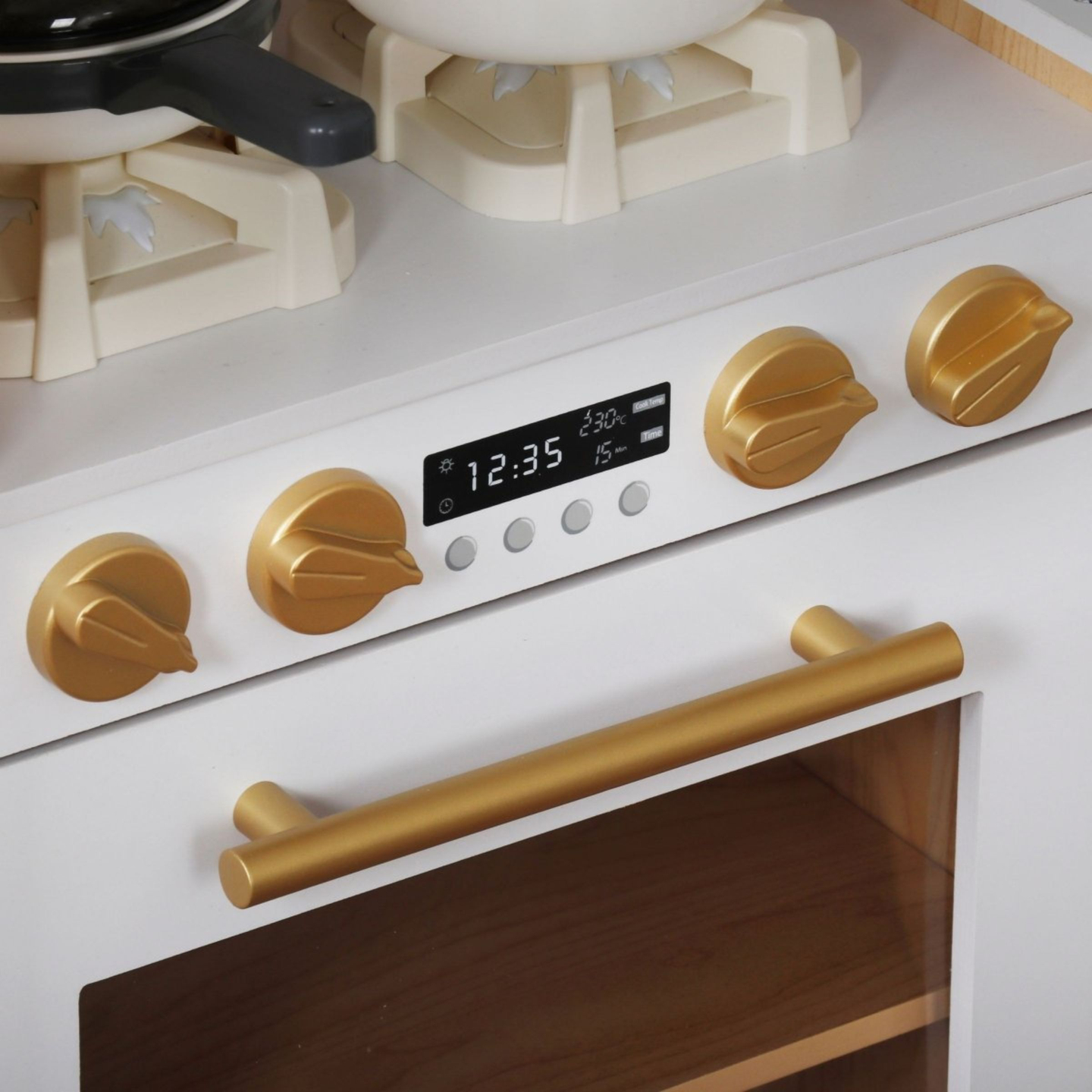 XXXXL grande cuisine interactive en bois avec éclairage LED, lave-linge, micro-ondes, machine à café et set de fruits et légumes - 50 éléments