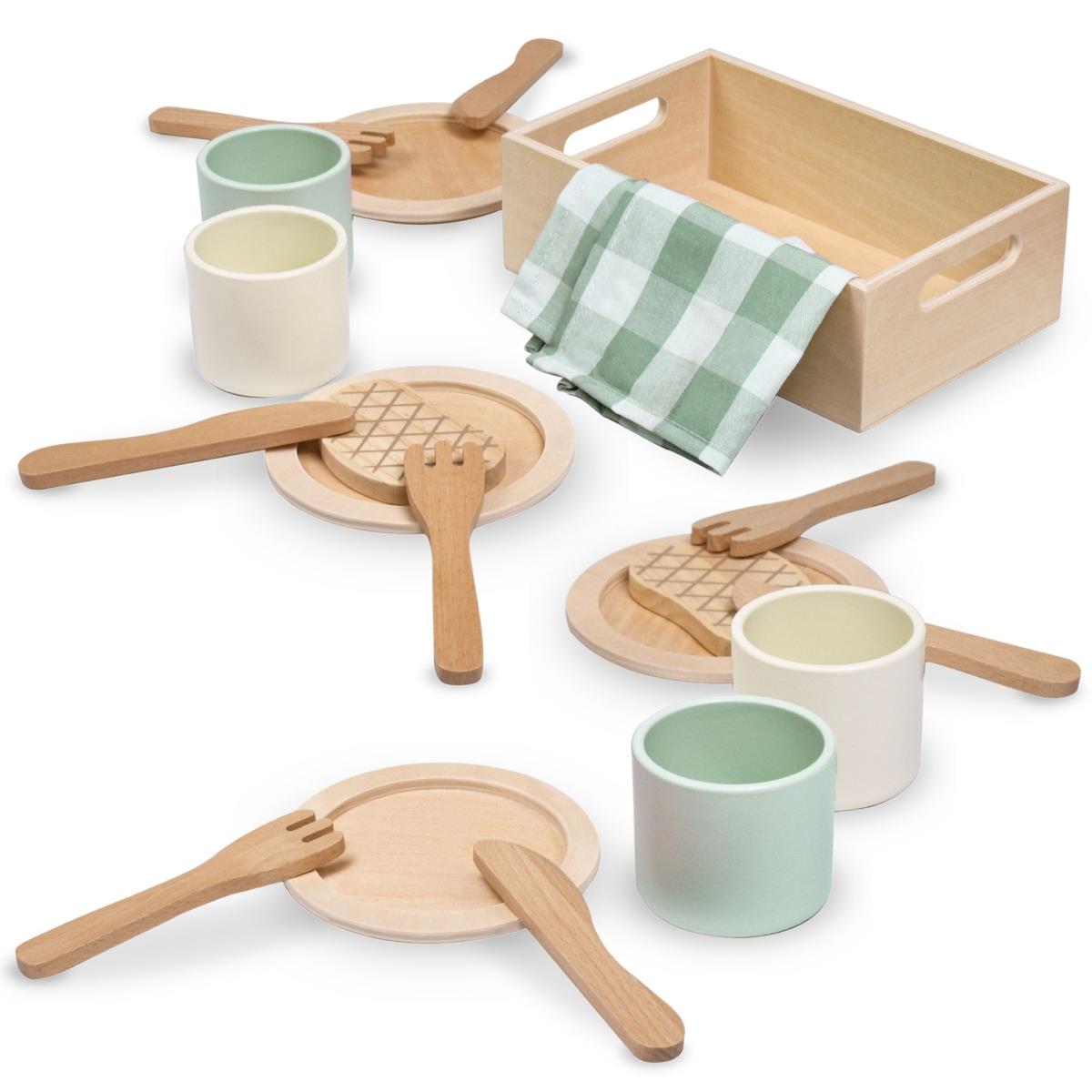 Set de déjeuner en bois pour enfants avec sets de table verts