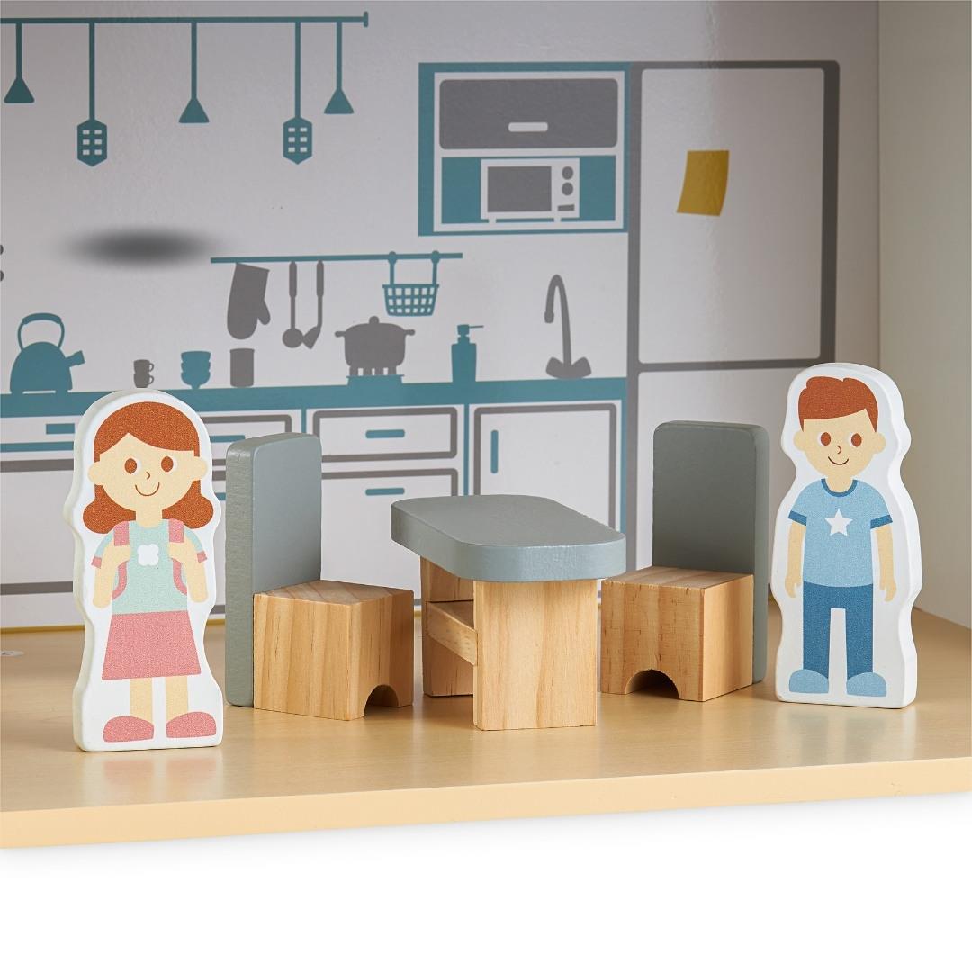 Maison de poupées en bois blanc avec terrasse et accessoires