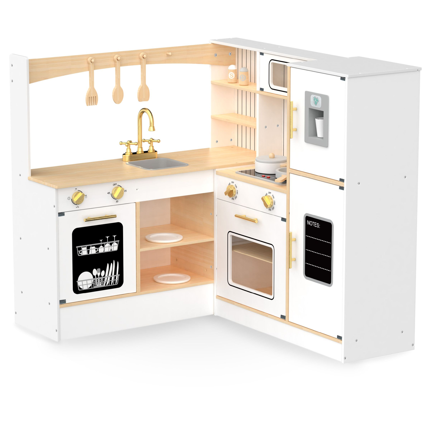 Cuisine interactive XXXL en bois avec réfrigérateur, micro-ondes, four, lave-vaisselle et accessoires - blanc