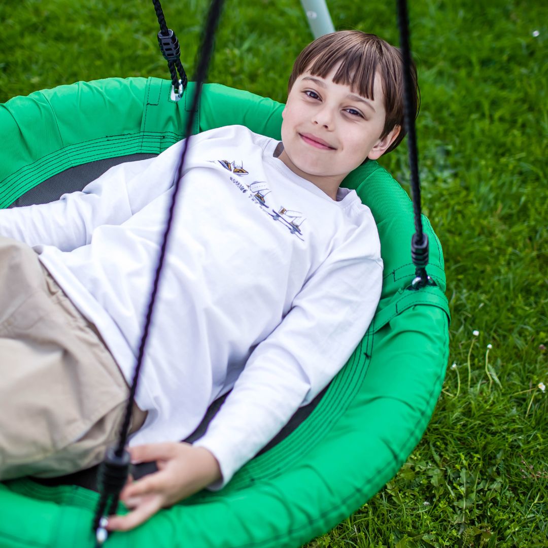 Balançoire de jardin double avec cadre et cordes - siège et nid de cigogne