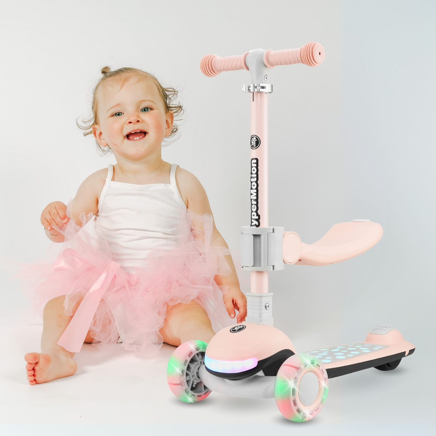 HyperMotion LUMI scooter d'équilibre 3-en-1 - plateforme éclairée et roues LED, couleur rose