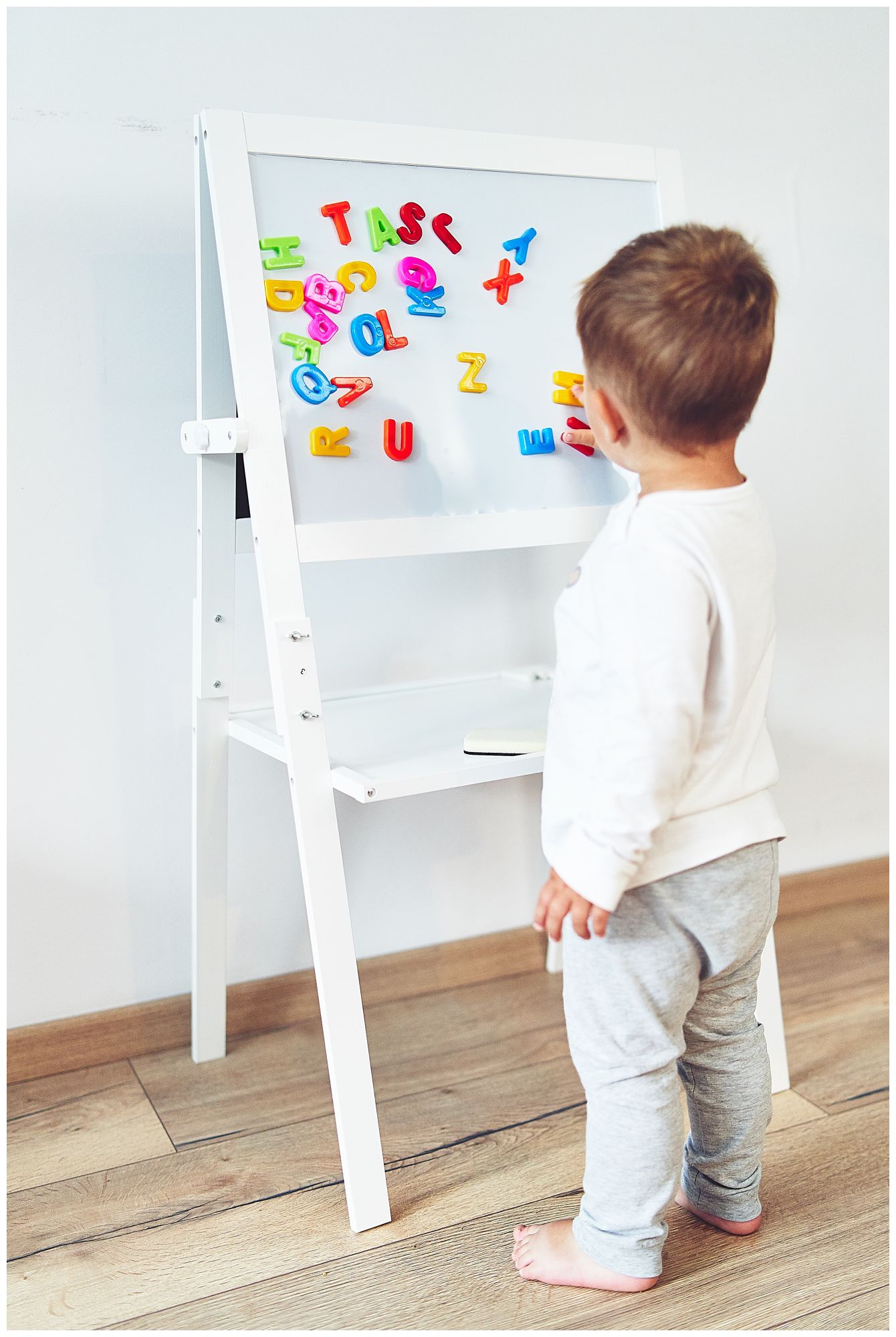 Tableau éducatif double face : magnétique et tableau noir - effaçable à sec, en bois, pour enfants, pliable