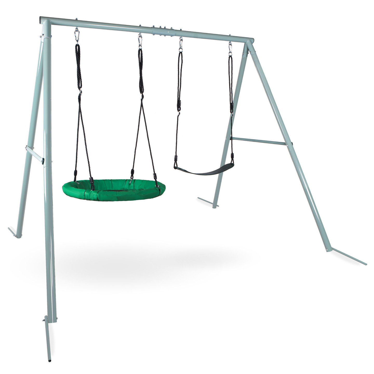 Balançoire de jardin double avec cadre et cordes - siège et nid de cigogne