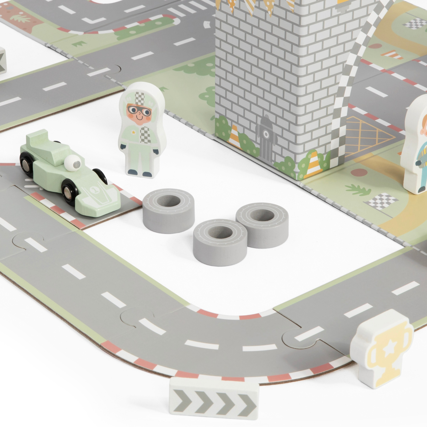 Valise magnétique avec piste de course, véhicules en bois et accessoires routiers