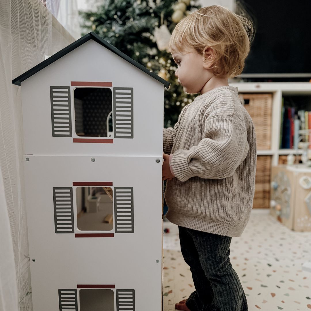 Maison de poupées en bois blanc avec accessoires 18 pcs.