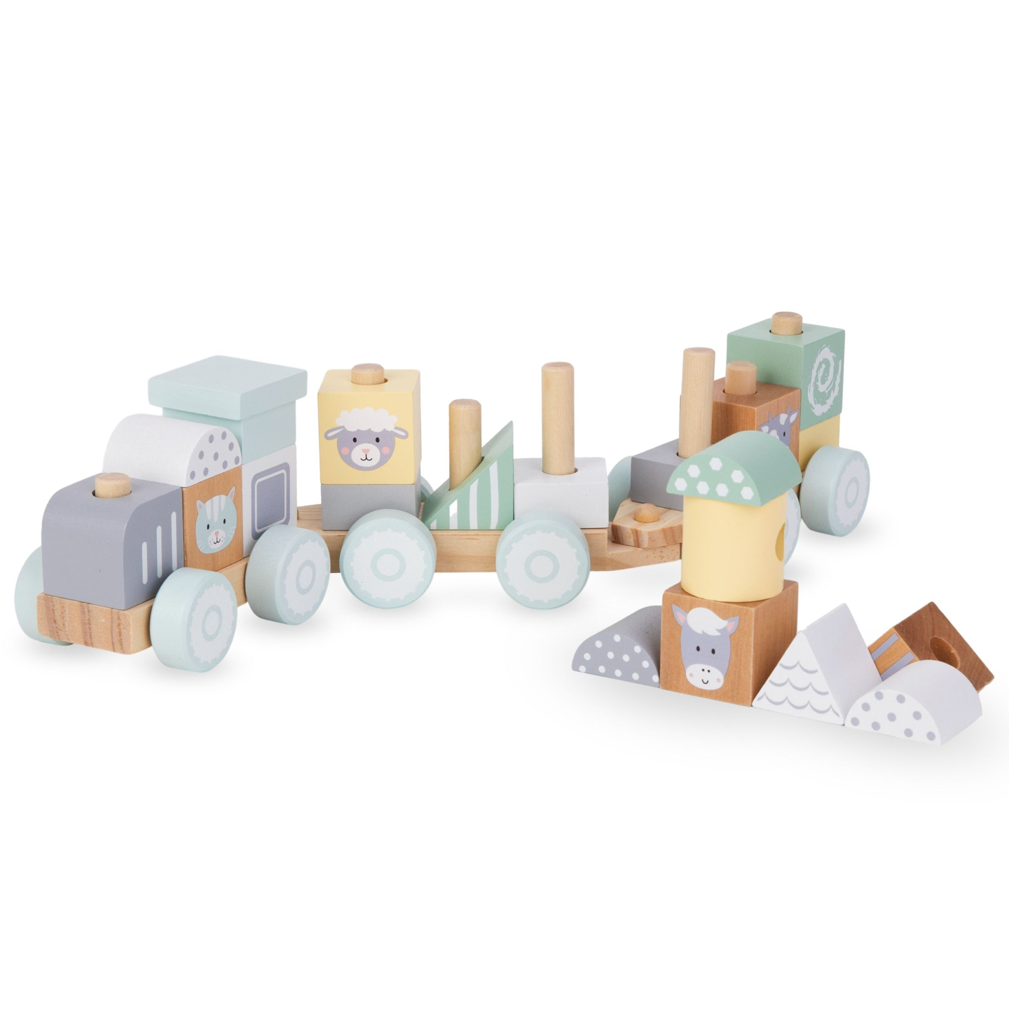 Train en bois avec des blocs pour un garçon - Ferme