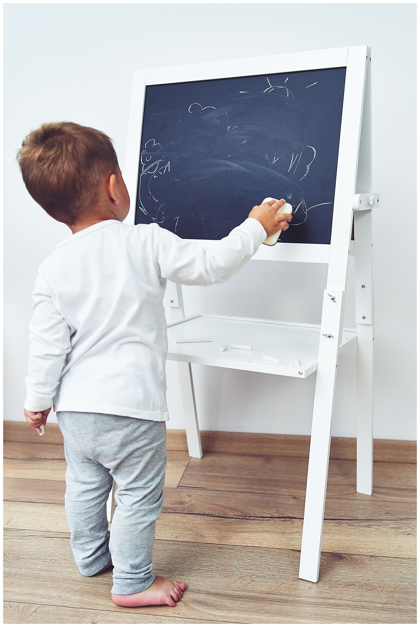 Tableau éducatif double face : magnétique et tableau noir - effaçable à sec, en bois, pour enfants, pliable