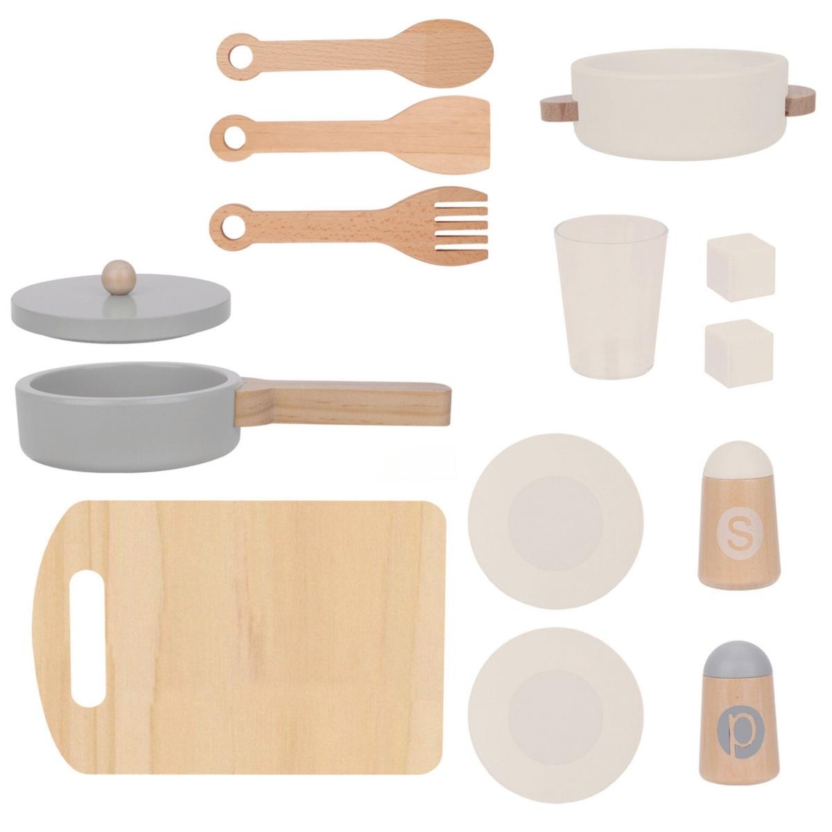 Cuisine d'angle interactive en bois XXXL avec réfrigérateur, micro-ondes, four, lave-linge et accessoires - naturel
