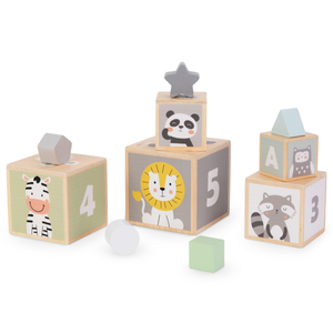 Tour en bois - trieur de formes chiffres alphabet animaux