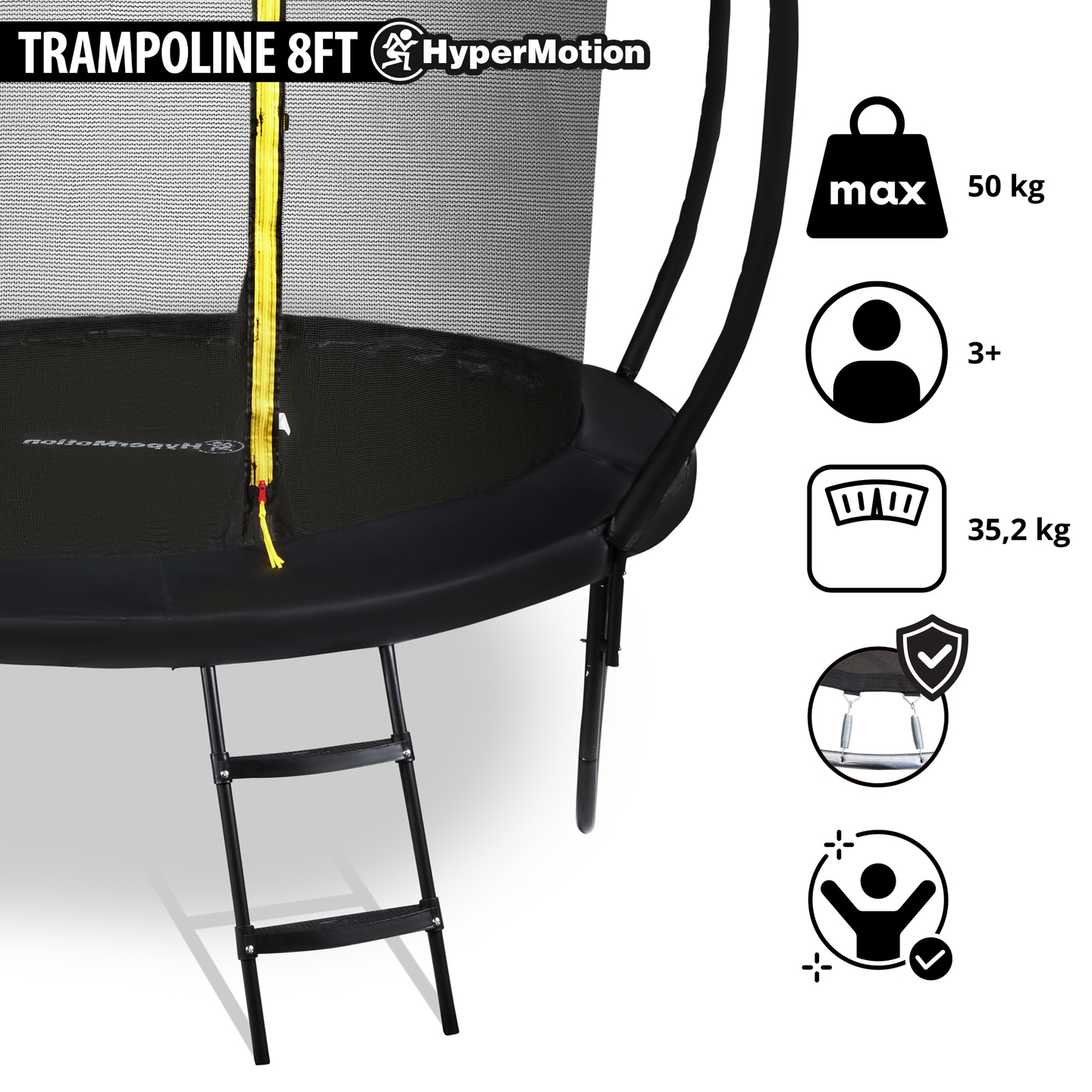 Trampoline de jardin pour enfants HyperMotion - 244 cm 8FT - avec échelle et filet intérieur - pour la maison et le jardin