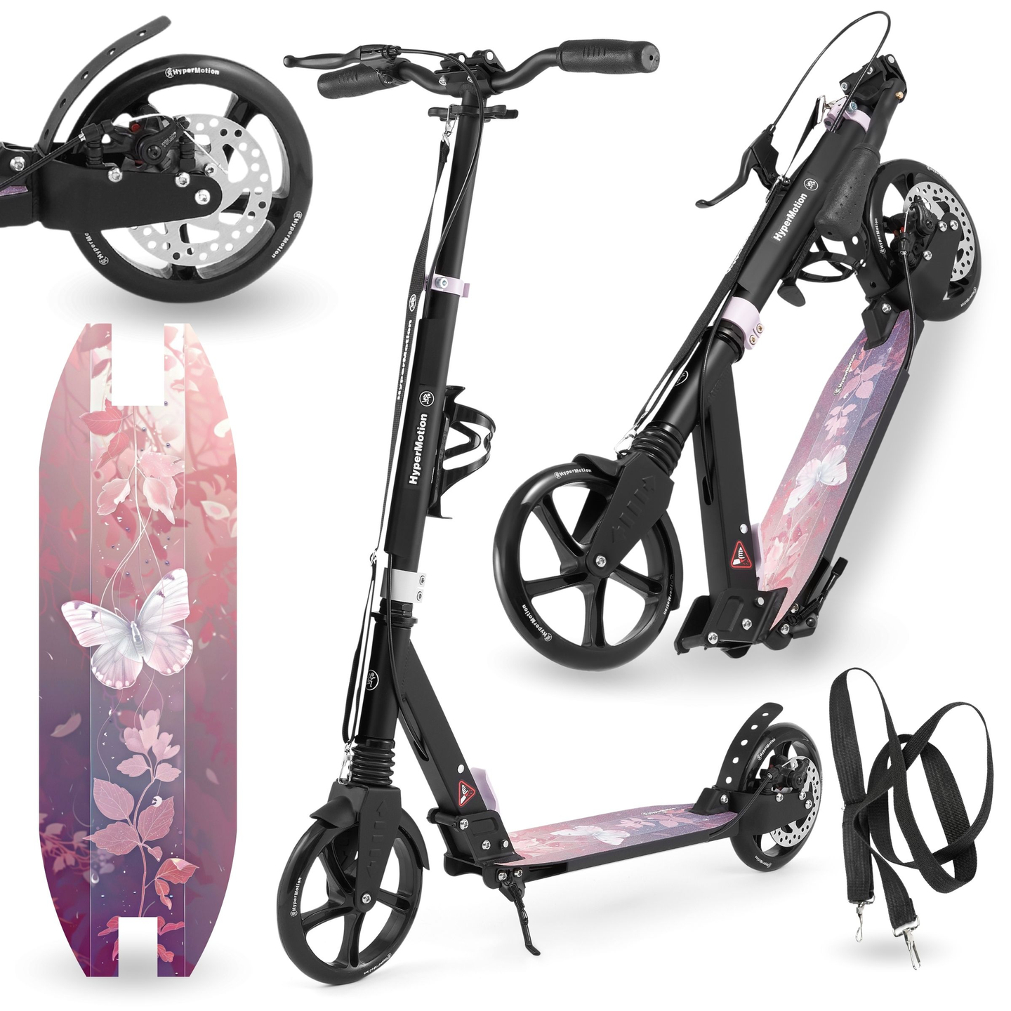 Scooter à deux roues pour jeunes adultes - avec amortisseur - HyperMotion Skyline - rose, aluminium - 100kg