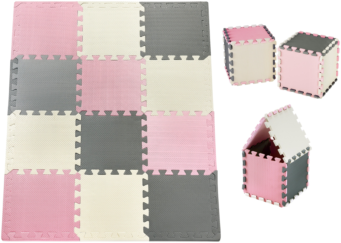Puzzle en mousse 12pcs. - tapis de mousse éducatif 120 x 90 x 1.2cm avec bordure - rose