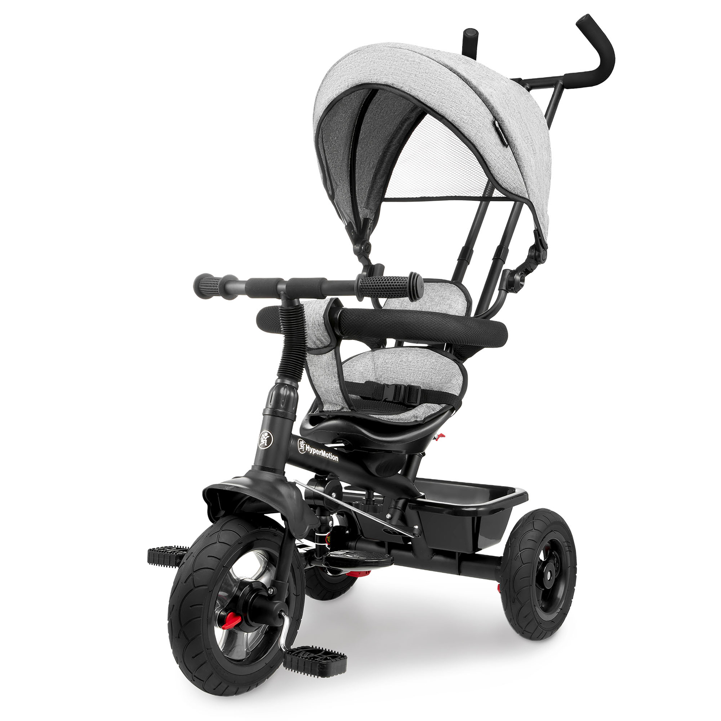 Tricycle pour enfants 1-4 ans - TOBI FREY - couleur gris - pivotant - roues gonflables + poussoir