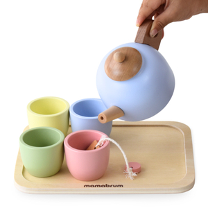 Service à thé en bois avec plateau - 7 pièces