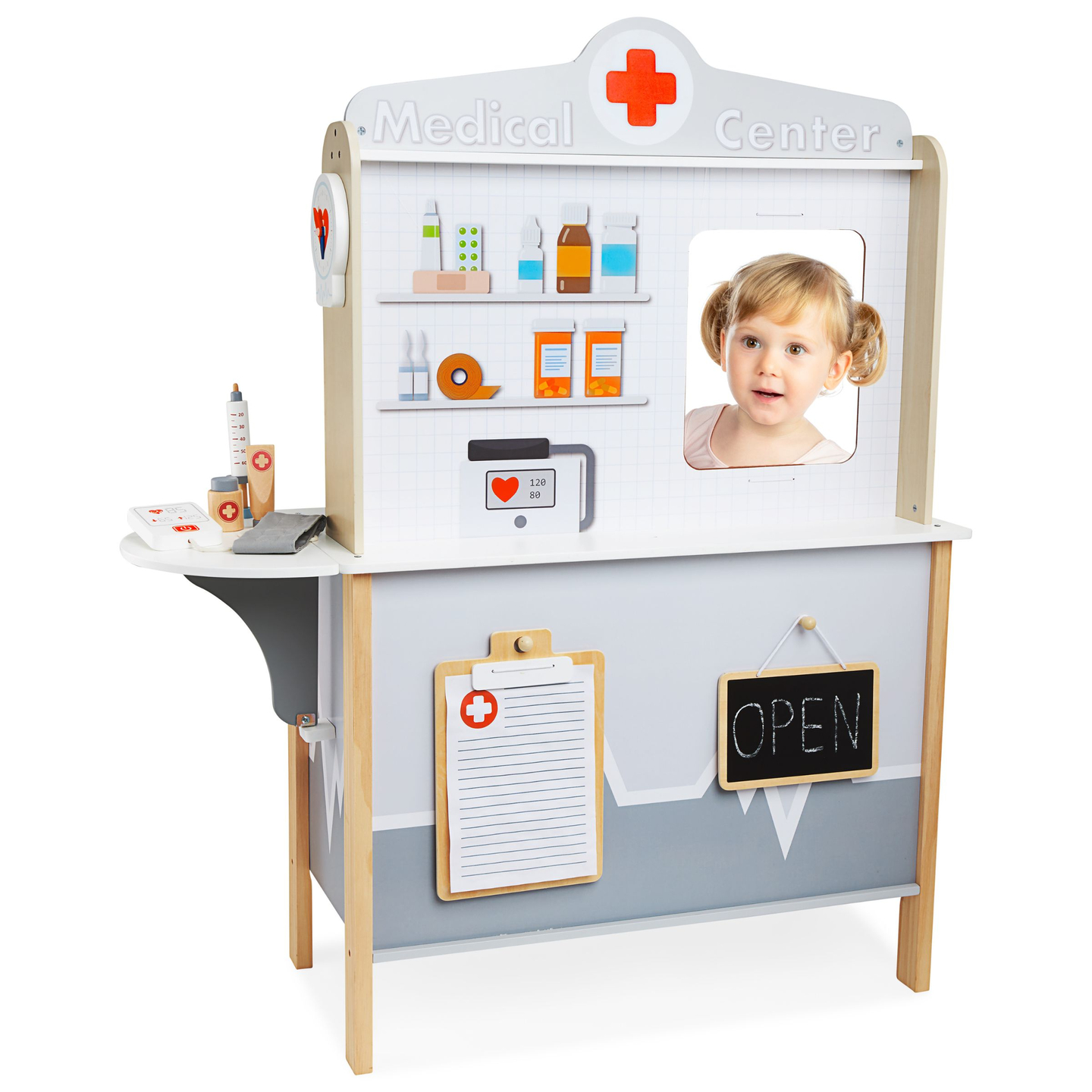 Cabinet médical en bois hôpital XXL - set de médecin avec accessoires