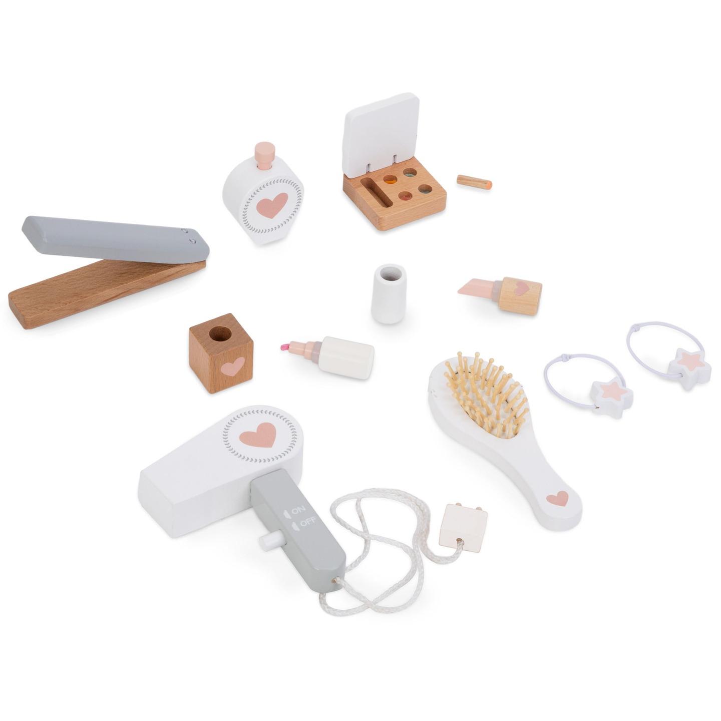 Coiffeuse en bois avec tabouret et accessoires