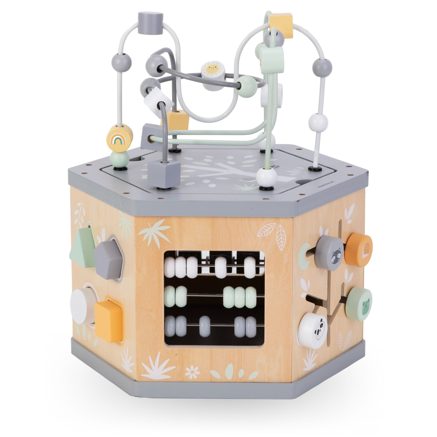 Cube éducatif interactif en bois 7-en-1 - boucle de motricité